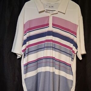 adidas Golf Men's Polo Shirt - Pink and Blue Stripes